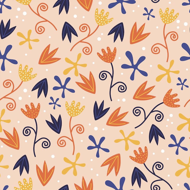 Floral drawing seamless pattern with childish hand drawn