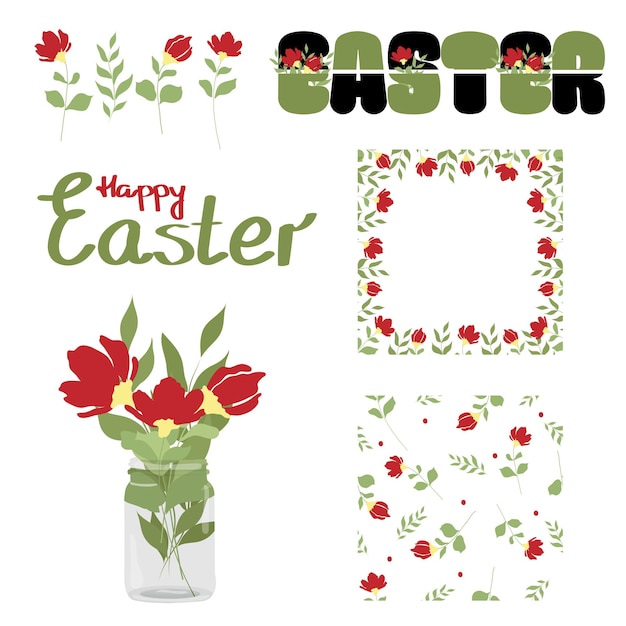 Floral Easter Collection with Vector Spring Objects