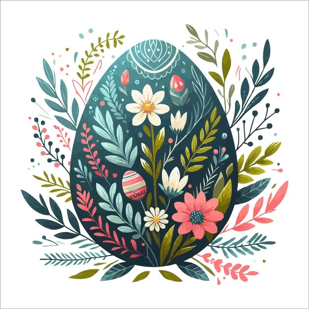 Floral Easter egg vector illustration isolated on white background