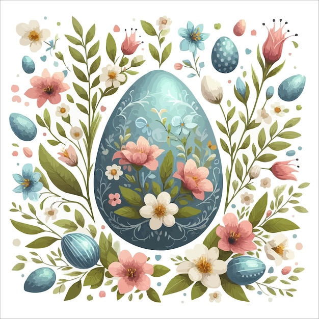 Floral Easter egg vector illustration isolated on white background