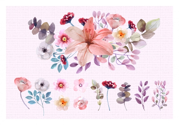 Floral elements watercolor set 