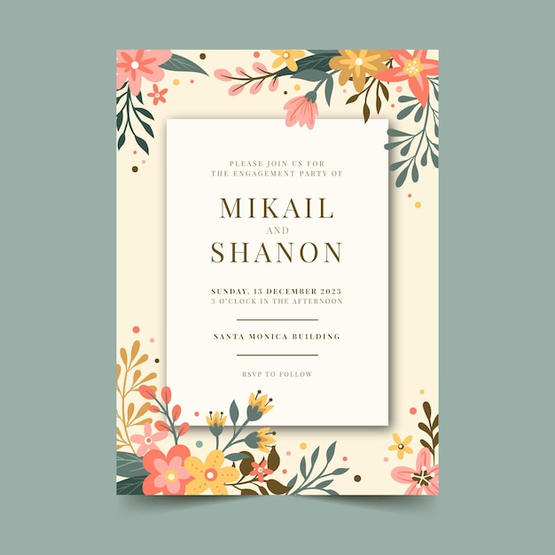 Floral engagement invitation template