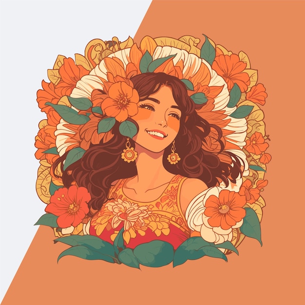 Floral Fiesta Vibrant Latina Woman Vector Art Ideal for Templates Logos Stickers and TShirt