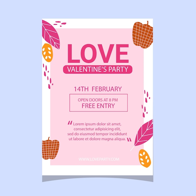 Floral flat poster valentines day template