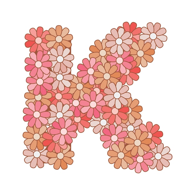 Floral flower alphabet. letter K