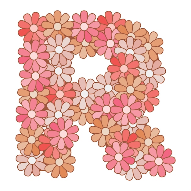 Floral flower alphabet. letter R