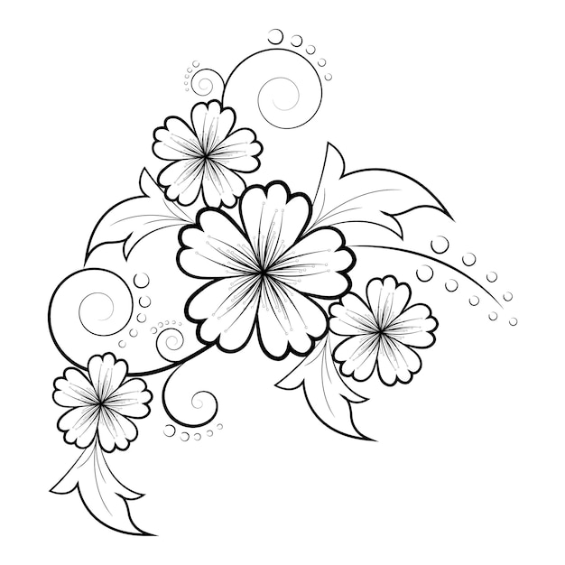 Floral flower black and white stock graphic design Vector illustration on white background