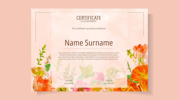 Floral flower Certificate of completion excellence attendance courses