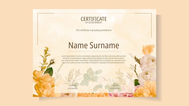 Floral flower Certificate of completion excellence attendance courses