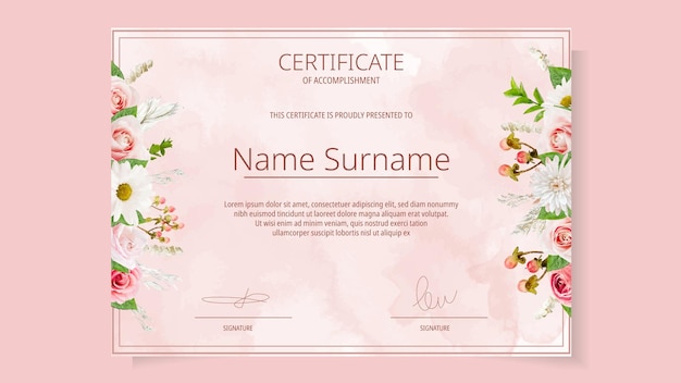 Floral flower Certificate of completion excellence attendance courses