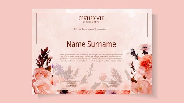 Floral flower Certificate of completion excellence attendance courses