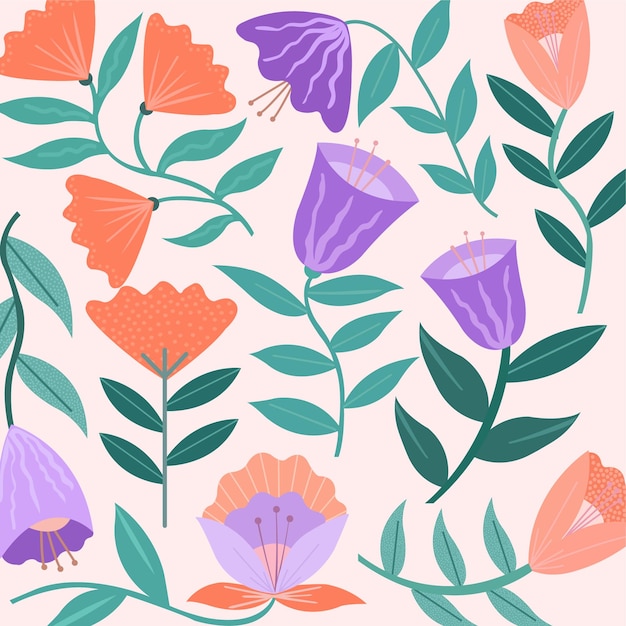 Floral and flower elements colorful design background