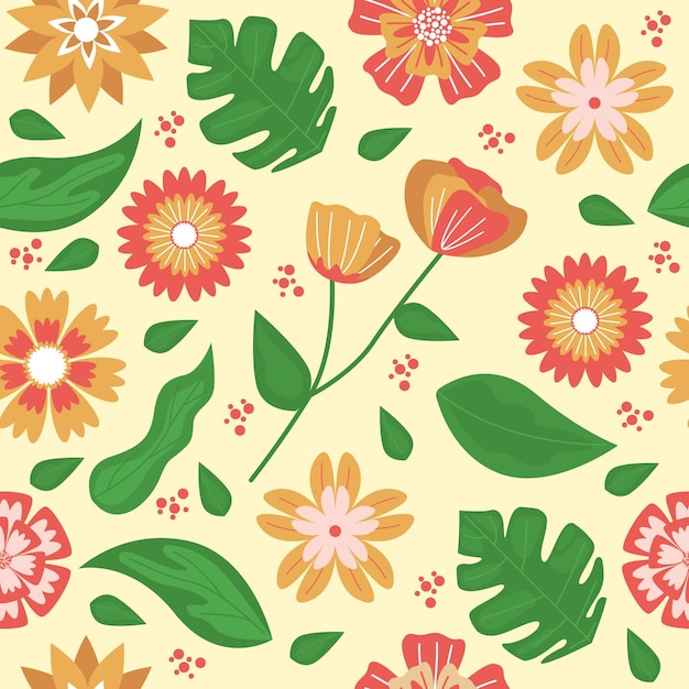 Floral Flower Nature Yellow Background Seamless Pattern Wallpaper