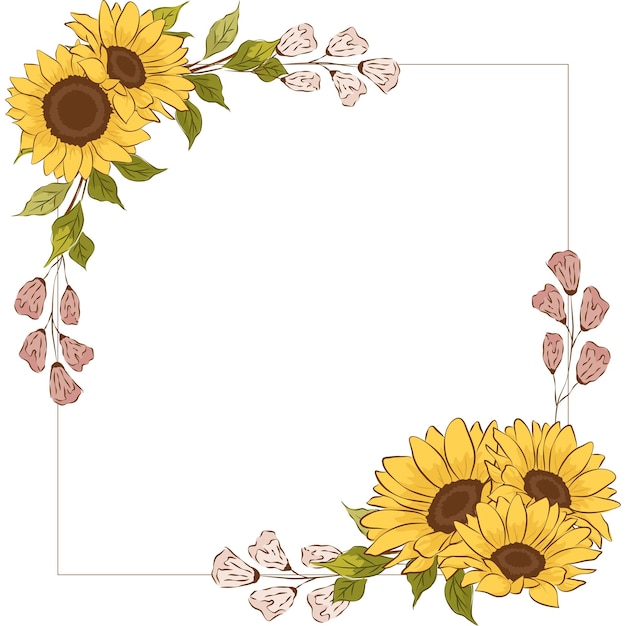 Floral Flower Sunflower Frame Border Illustration