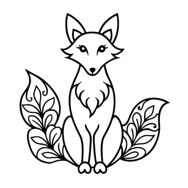 Floral Fox Line Art