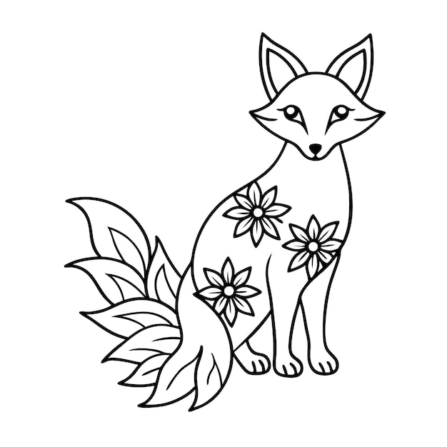 Floral Fox Line Art