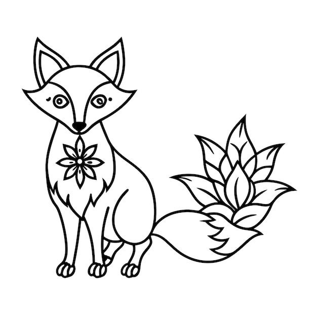 Floral Fox Line Art