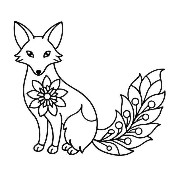 Vector floral fox line art