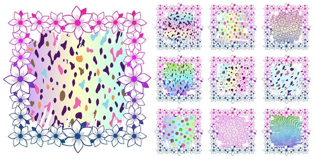 Floral Frame Background Set Design Graphic Vector