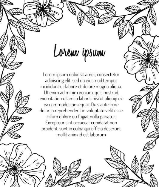 floral frame design for invitations and greeting card with hand drawn style