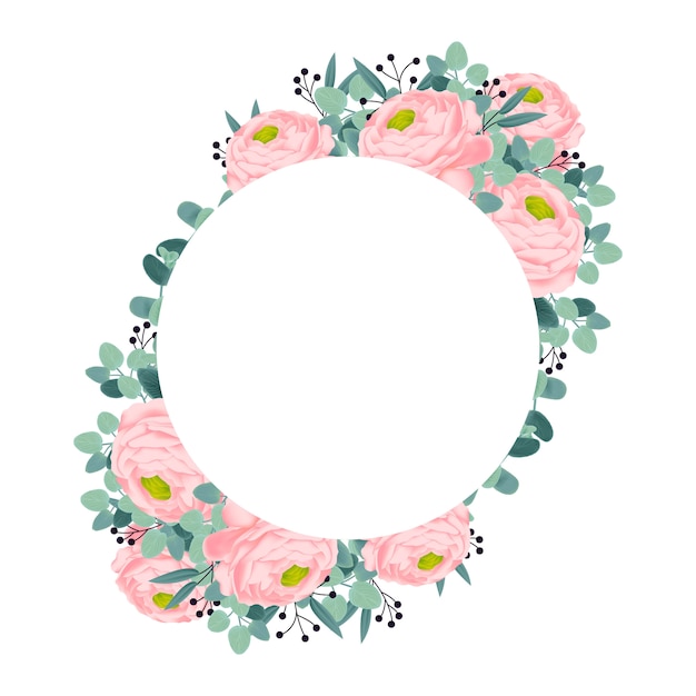 Floral frame design with ranunculus rose flowers.