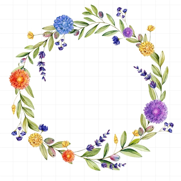 Floral frame drawn by watercolor