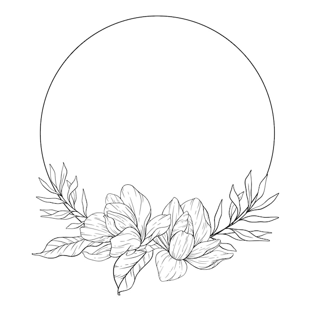 Floral Frame Line Art Magnolia Floral Frame Outline Illustration