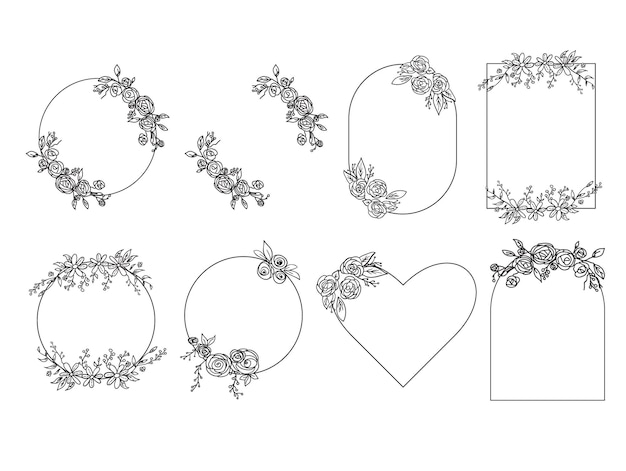 Floral Frame Set. Vector illustration.