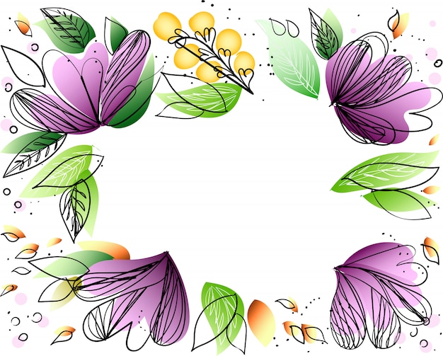 Floral frame vector with copy space on white