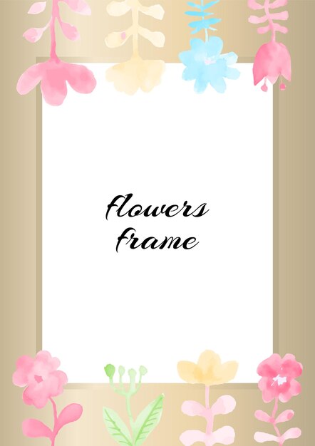 Floral frame watercolor colorful design. Botanical composition for invitations arrangement. Floral bouquet design with copy space. Botanical frame for card design.