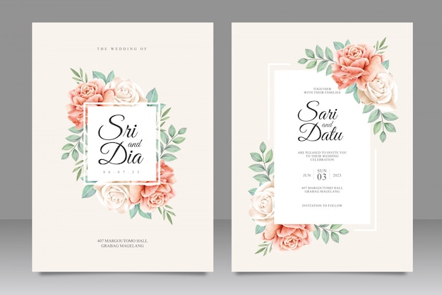 Floral frame wedding invitation card template