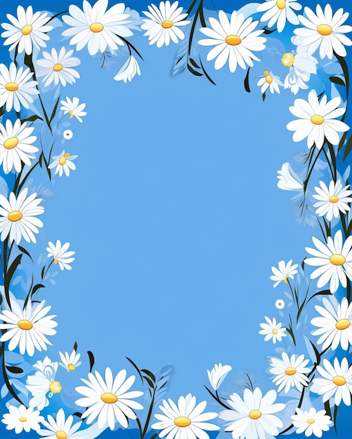 Floral Frame with Daisies in Blue and White