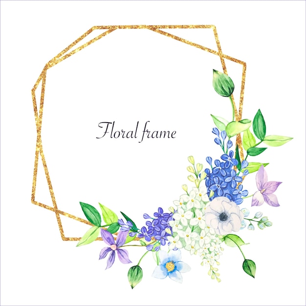 Floral frame with lilac flowers watercolor illustration