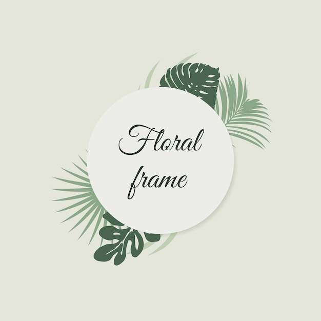 Floral frame with tropical green leaves