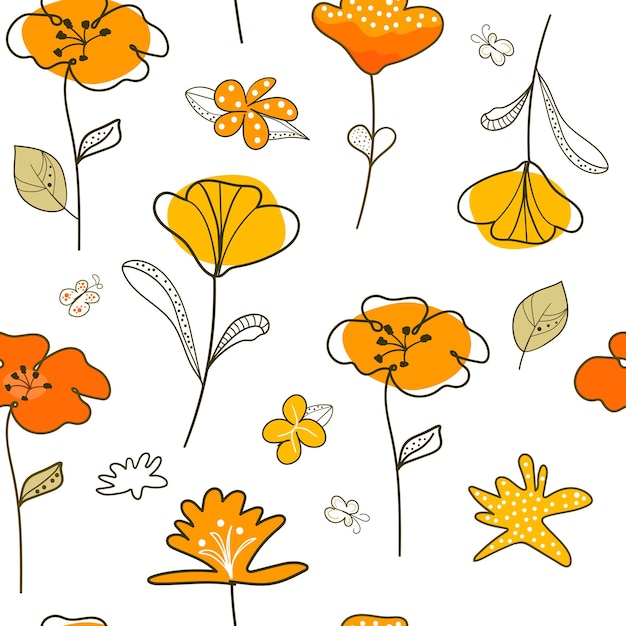 Floral graphic scribble design Seamless pattern Abstract minimal flower Beautiful floral background