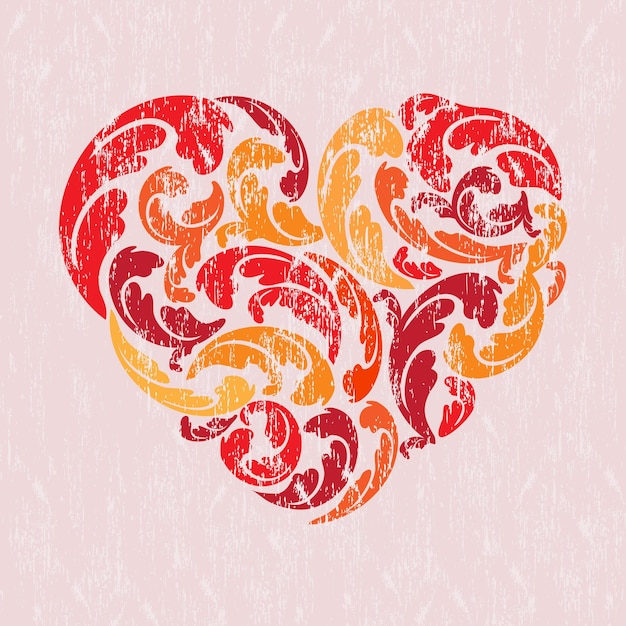 Floral grunge heart red