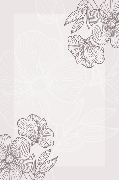 Floral hand drawn background minimal line art in black and white border by Aum about flower line