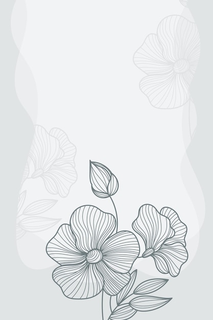 Floral hand drawn background minimal line art in black and white border by Aum about flower line