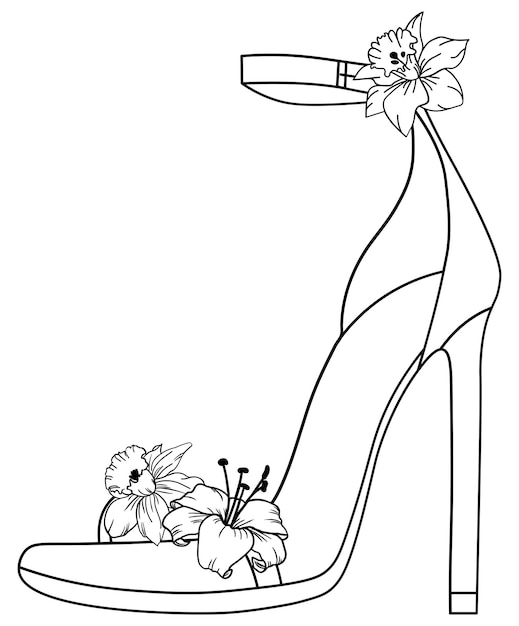 Floral high heel sandal drawing