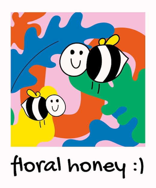 Floral honey Happy bees with abstract shapes background