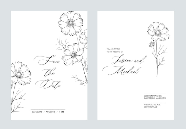 Floral invitation card. Wedding botanical template.