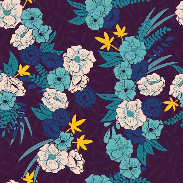 Floral jungle with snakes seamless pattern