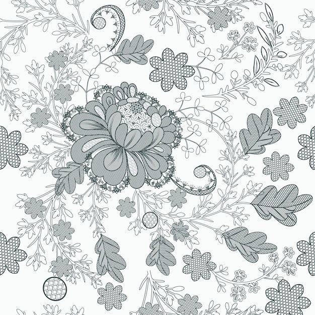 Floral lace vector wedding pattern in filigree style