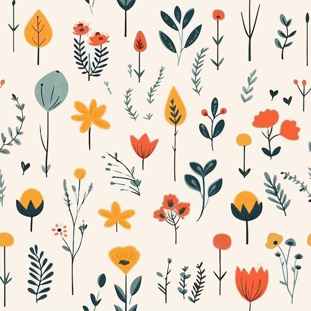 Floral leaf handdrawn doodle seamless pattern