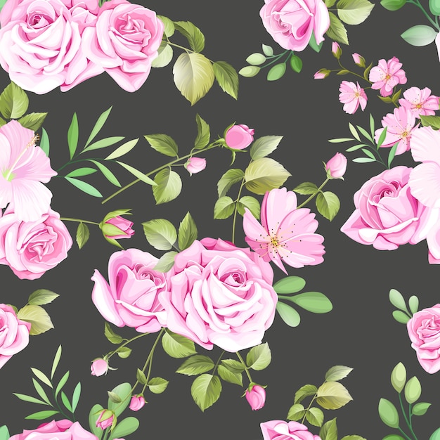 floral and leaves seamless pattern with beautiful roses