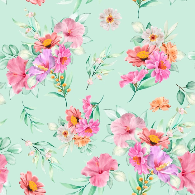 floral and leaves seamless pattern