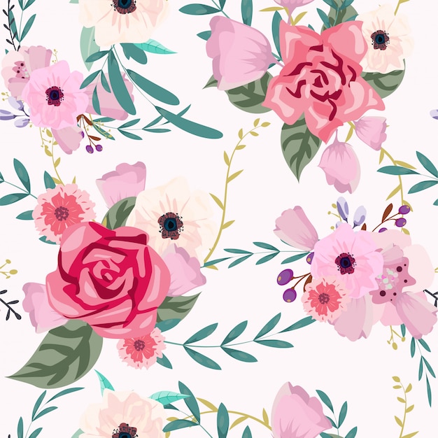 Floral and leaves semless background pattern,watercolor