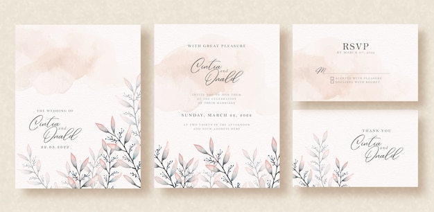 Floral leaves watercolor on wedding invitation