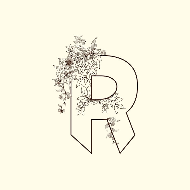 Vector floral letter line art alphabet design illustration