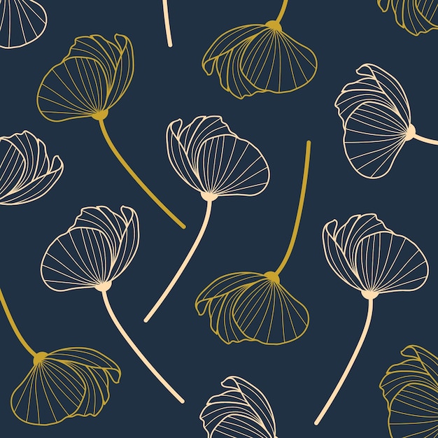 Floral line art style seamless pattern vector illustration for textile and fashion design. Spring